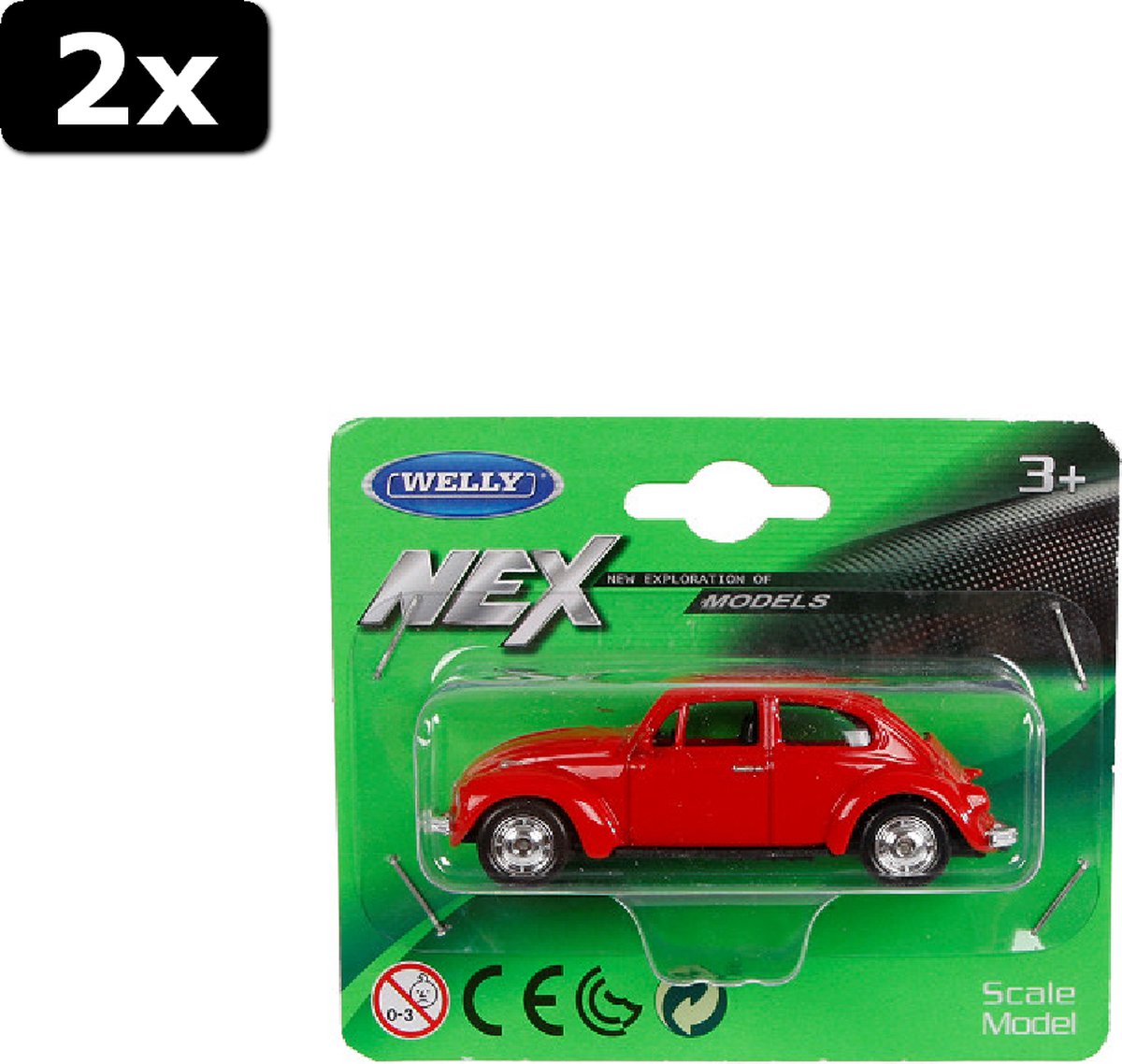 2x Welly VW classical Beetle Die Cast 1:60 2 assorti