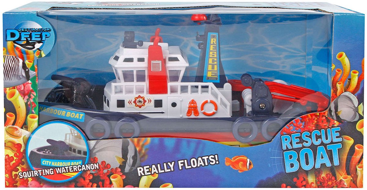 Brandweerboot speelgoed reddingsboot met blusfunctie 23,5cm waterpret.