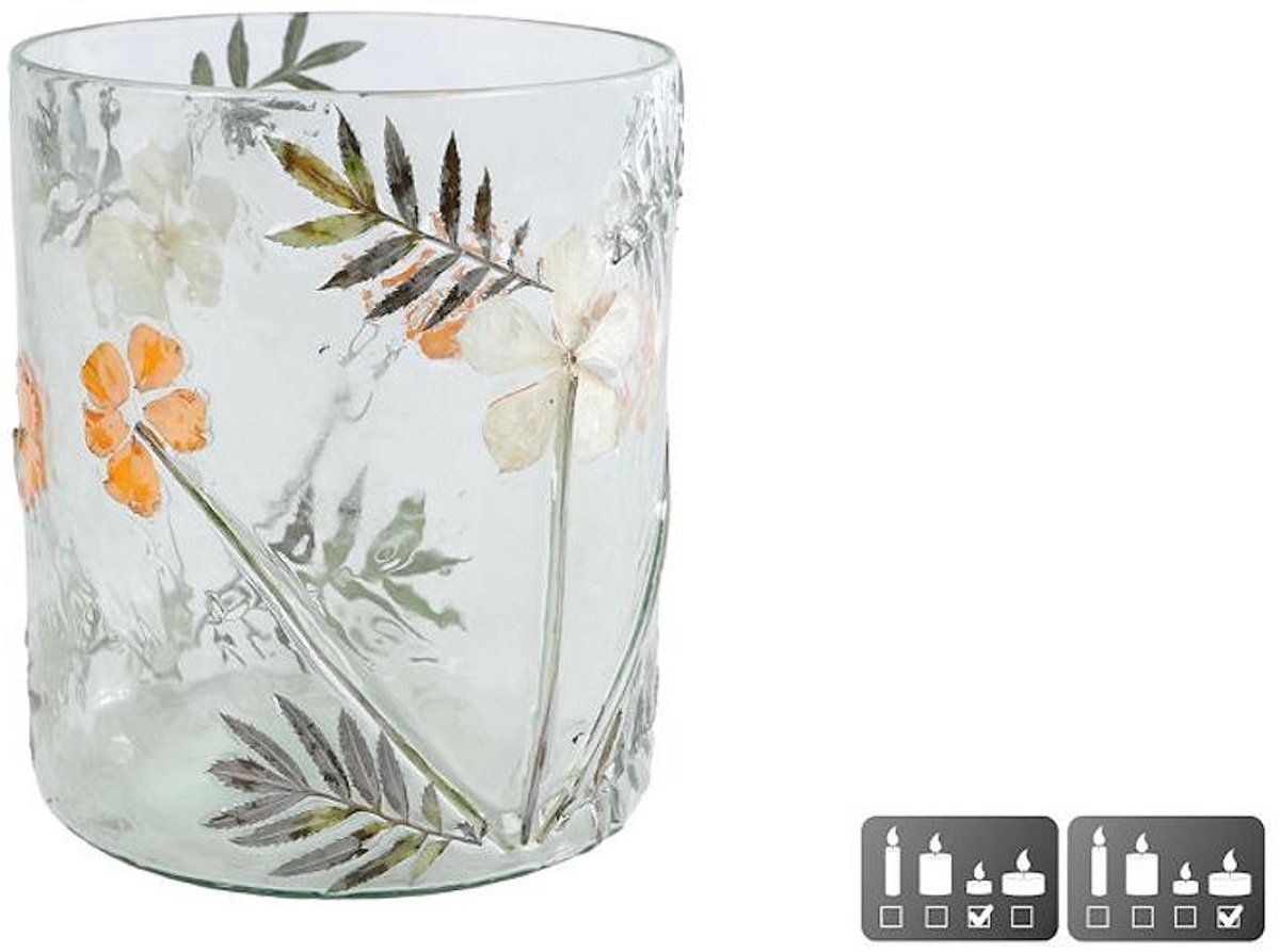 Theelichthouder glas multicolor decoratie 9x9x9cm sfeerlicht.