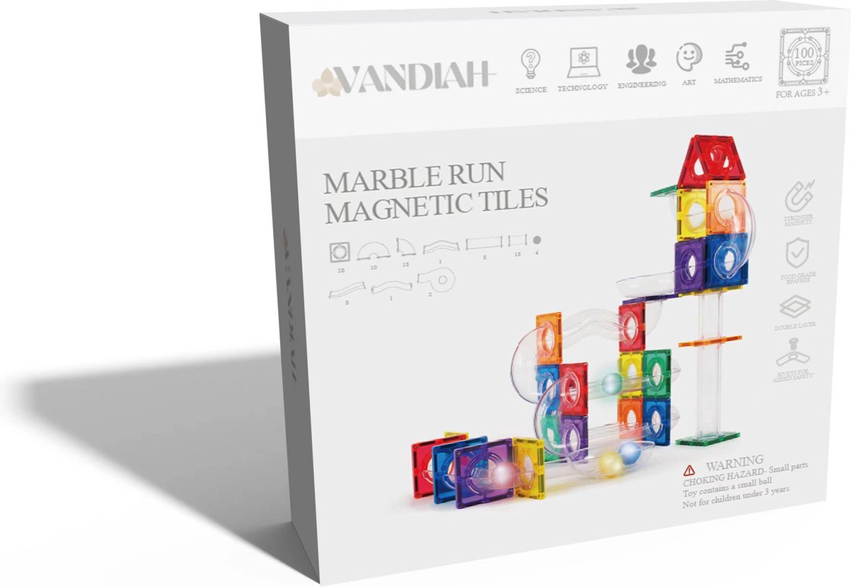    - 100 stuks-   met lichtgevende knikkers- Magnetische bouwstenen- Educatief speelgoed- Constructiespeelgoed-   set- Marble run