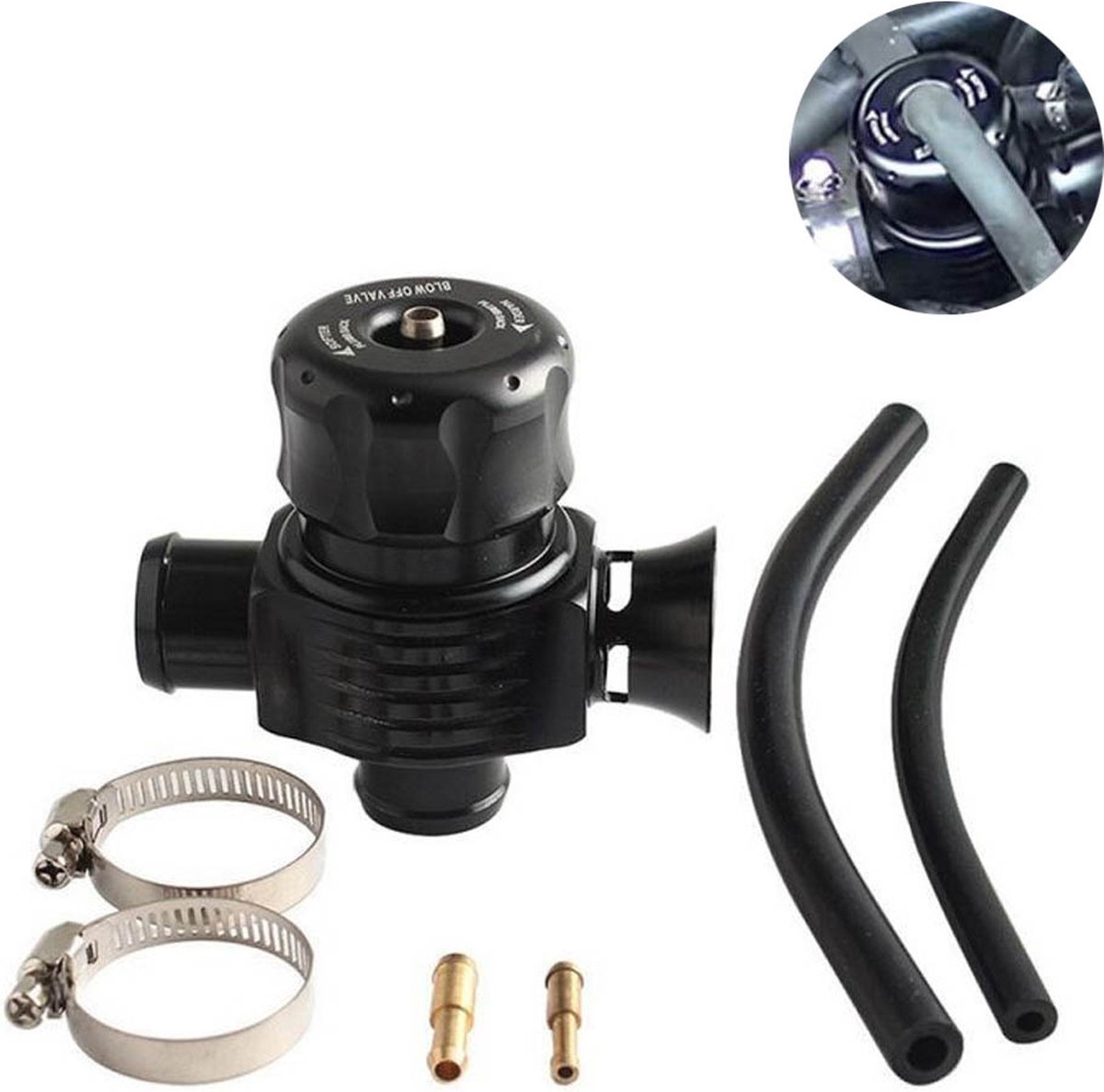 VCTparts® Turbo Afblaas Ventiel Blow Off Valve 25mm Dual Port met Hoorn BOV-1001B Diverter Dump Aluminium Universeel