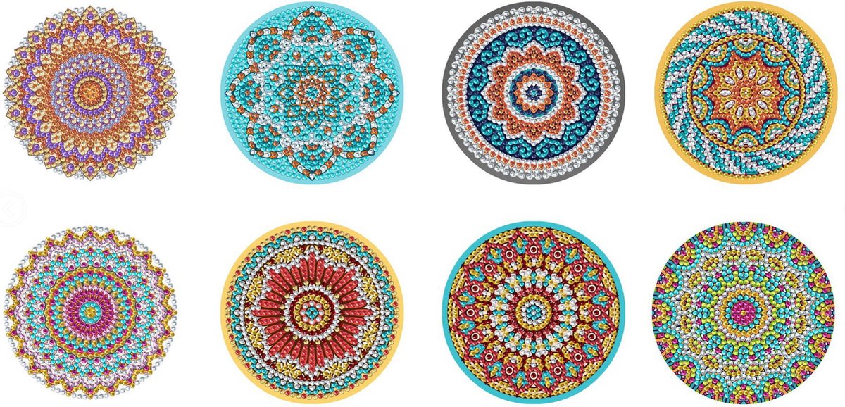 VDTOYS® DIAMOND PAINTING voor volwassenen - Mandala Onderzetters - Coasters - Onderleggers - Ronde steentjes - 8 stuks - Compleet Hobbypakket - set K Mandela 2