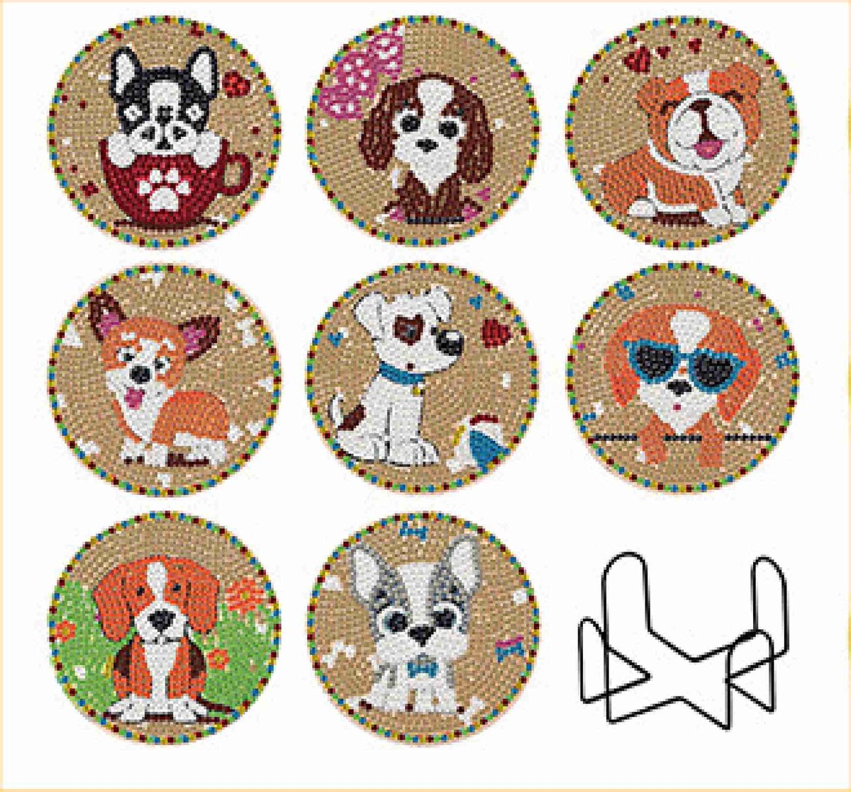 VDTOYS® DIAMOND PAINTING voor volwassenen - Onderzetters - Coasters - Onderleggers - Ronde steentjes - 8 stuks - Compleet Hobbypakket - set H honden