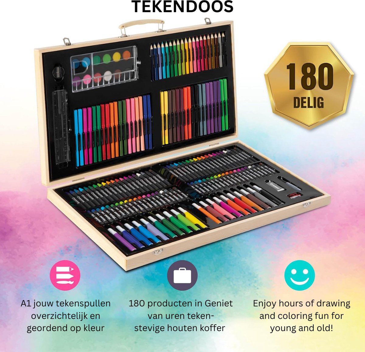 VELTRR® Tekenkoffer Kinderen - Tekendoos - Kleurpotloden - Stiften