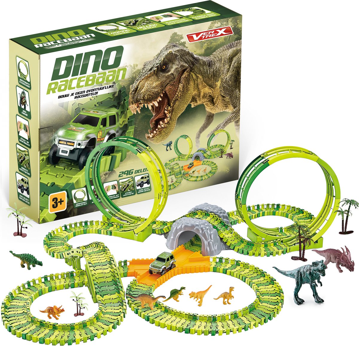 Vertrex 260-delige Dinosaurus   XXL - Dino Speelgoed - Met 2x Zelfrijdende Safari Auto