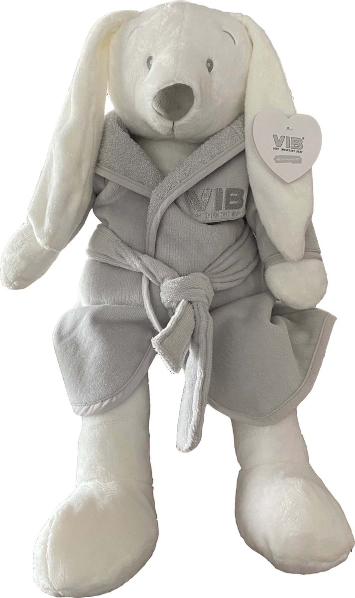 Cadeau Set Pluche Konijn 60cm WIT + Badjas VIB Grijs+Zilver