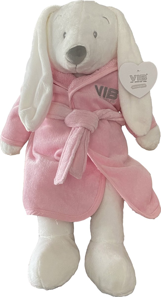 Cadeau Set Pluche Konijn 60cm WIT + Badjas VIB Roze+Zilver