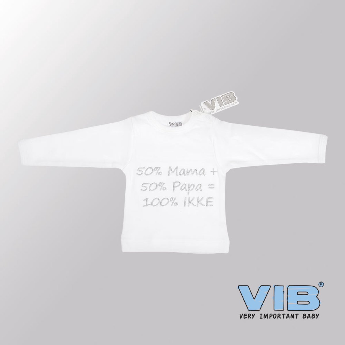 VIB® - Baby T-Shirt 50%Mama+50%Papa=100% IKKE (Wit)-(3-6 mnd) - Babykleertjes - Baby cadeau - zwangerschap aankondiging - geboorte cadeau