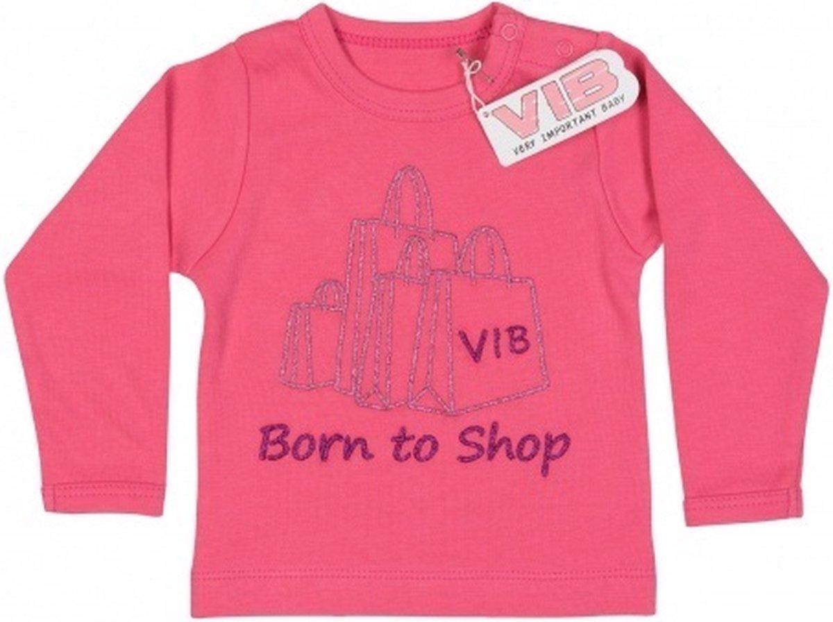 VIB® - Baby T-Shirt Born To Shop (Roze)-(0-3 mnd) - Babykleertjes - Baby cadeau - zwangerschap aankondiging - geboorte cadeau