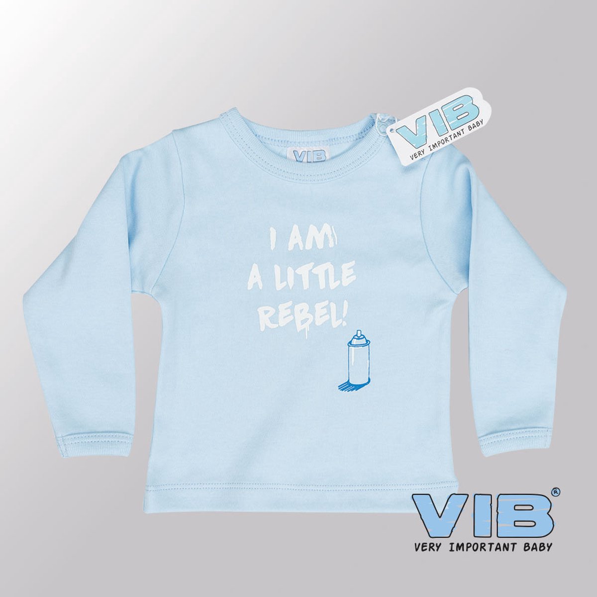 VIB® - Baby T-Shirt I am a Little Rebel (Blauw)-(3-6 mnd) - Babykleertjes - Baby cadeau - zwangerschap aankondiging - geboorte cadeau