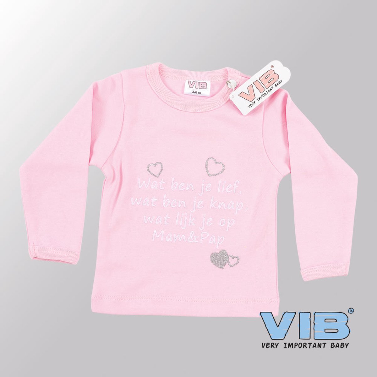 VIB® - Baby T-Shirt Wat ben je lief en wat ben je knap ... (Roze)-(0-3 mnd) - Babykleertjes - Baby cadeau - zwangerschap aankondiging - geboorte cadeau