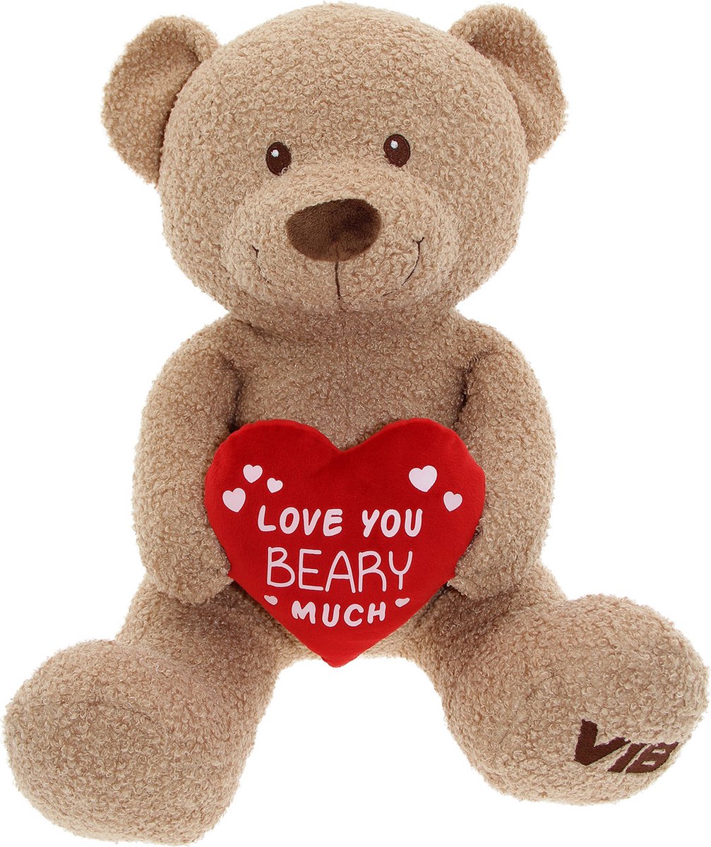 VIB® - Pluche beer zittend groot 60 cm met hart - teddy beige - Babykleertjes - Baby cadeau - zwangerschap aankondiging - geboorte cadeau