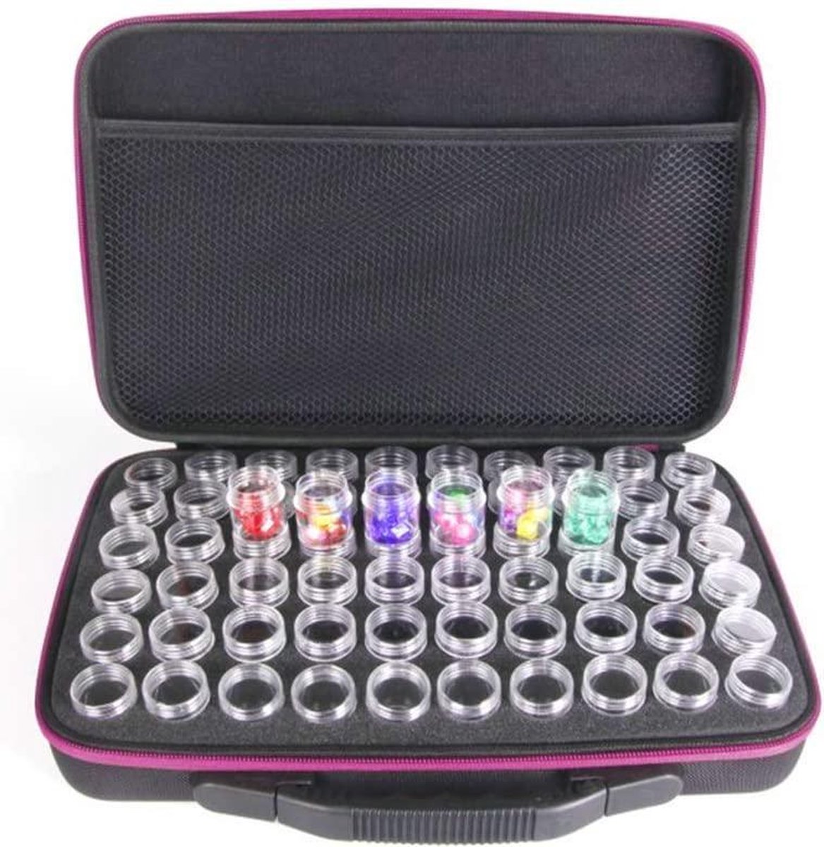 Diamond Painting Opbergkoffer met 60 Sorteerpotjes + Stickers Cadeau - Opbergtas - Opbergdoos - Sorteerdoos - Sorteerbakjes -   - Steentjes Sorteren - Nieuw 2020 Model - Premium Sorteerkoffer - 32 x 22,5 x 7 cm - Roze