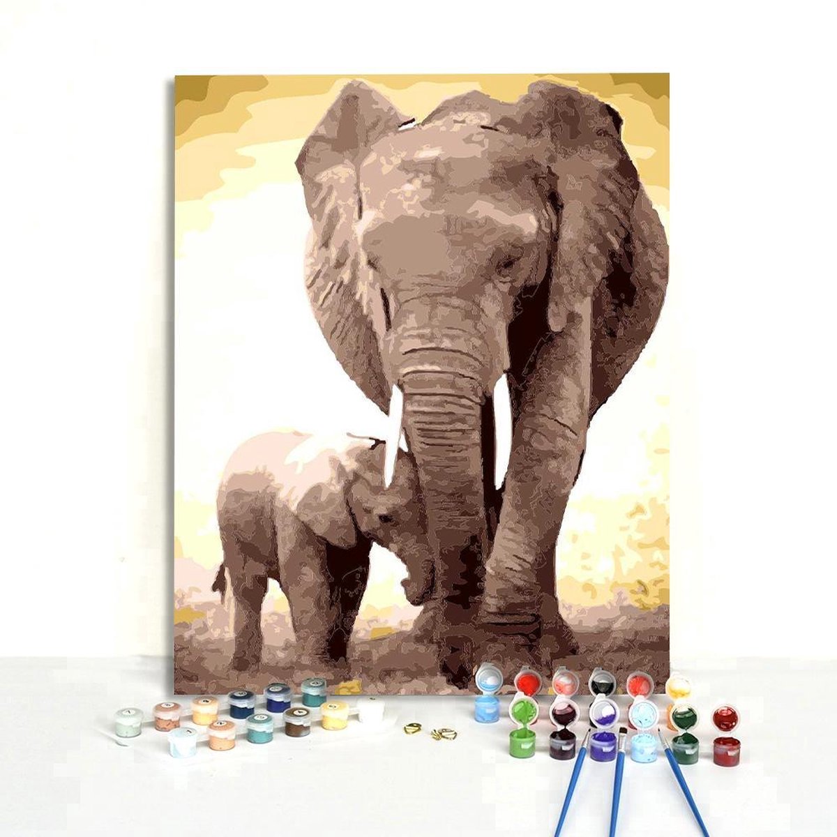 VITAMO Schilderen Op Nummer met Frame - Complete set - 40 x 50cm - Olifanten