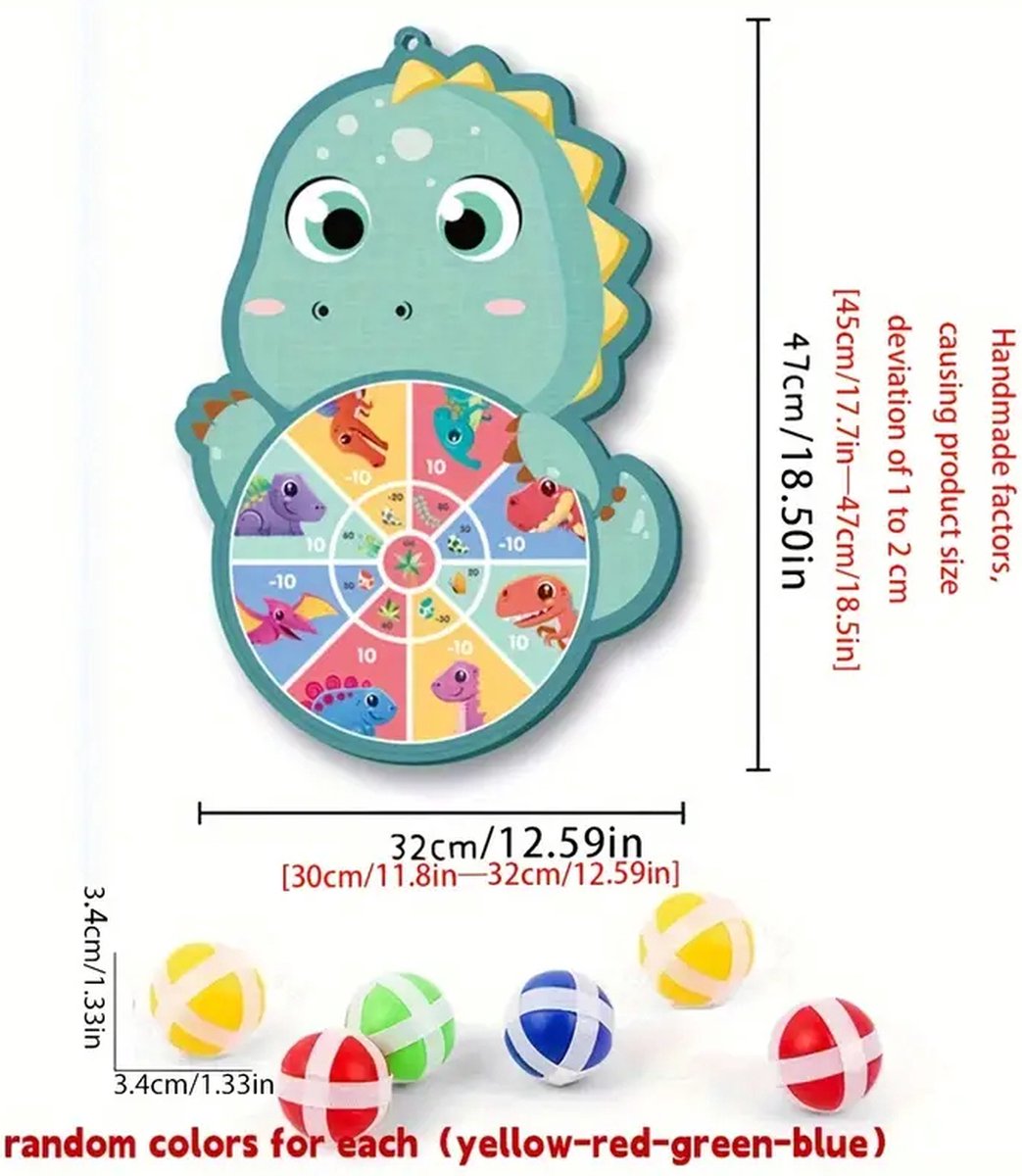 Dinosaurus Kleefbal Dartbord Set – Inclusief 6 Kleefballen – Mikspel voor Kinderen – Indoor & Outdoor Speelgoed – Educatief Bordspel – Textielmateriaal – Veilig voor Peuters en Kleuters – Cadeau voor 3 Jaar en Ouder