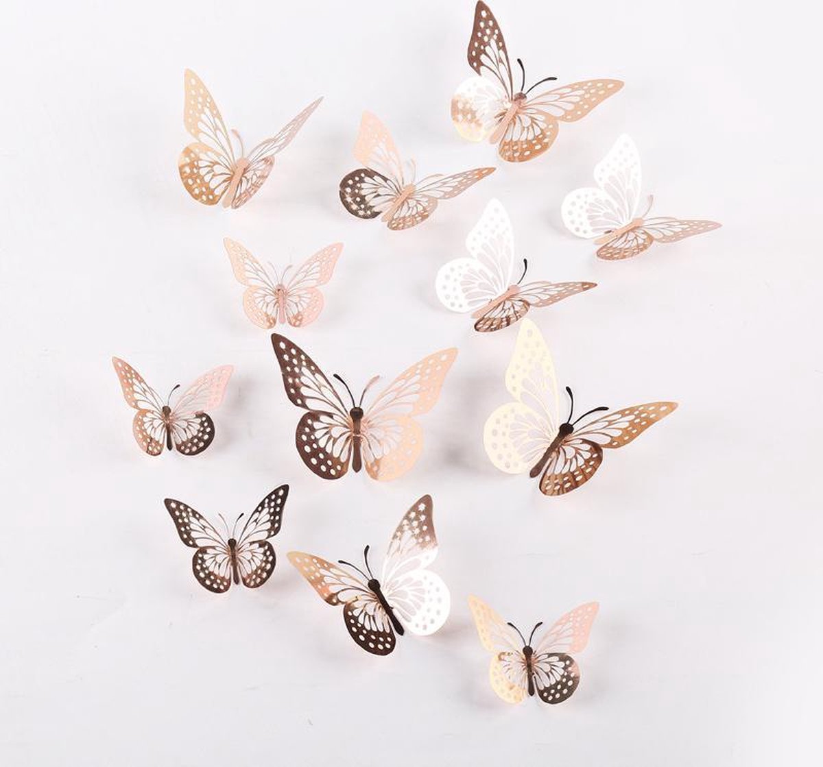 Cake topper decoratie vlinders - Muur decoratie met plakkers - 12 stuks - Rosé - VL-01