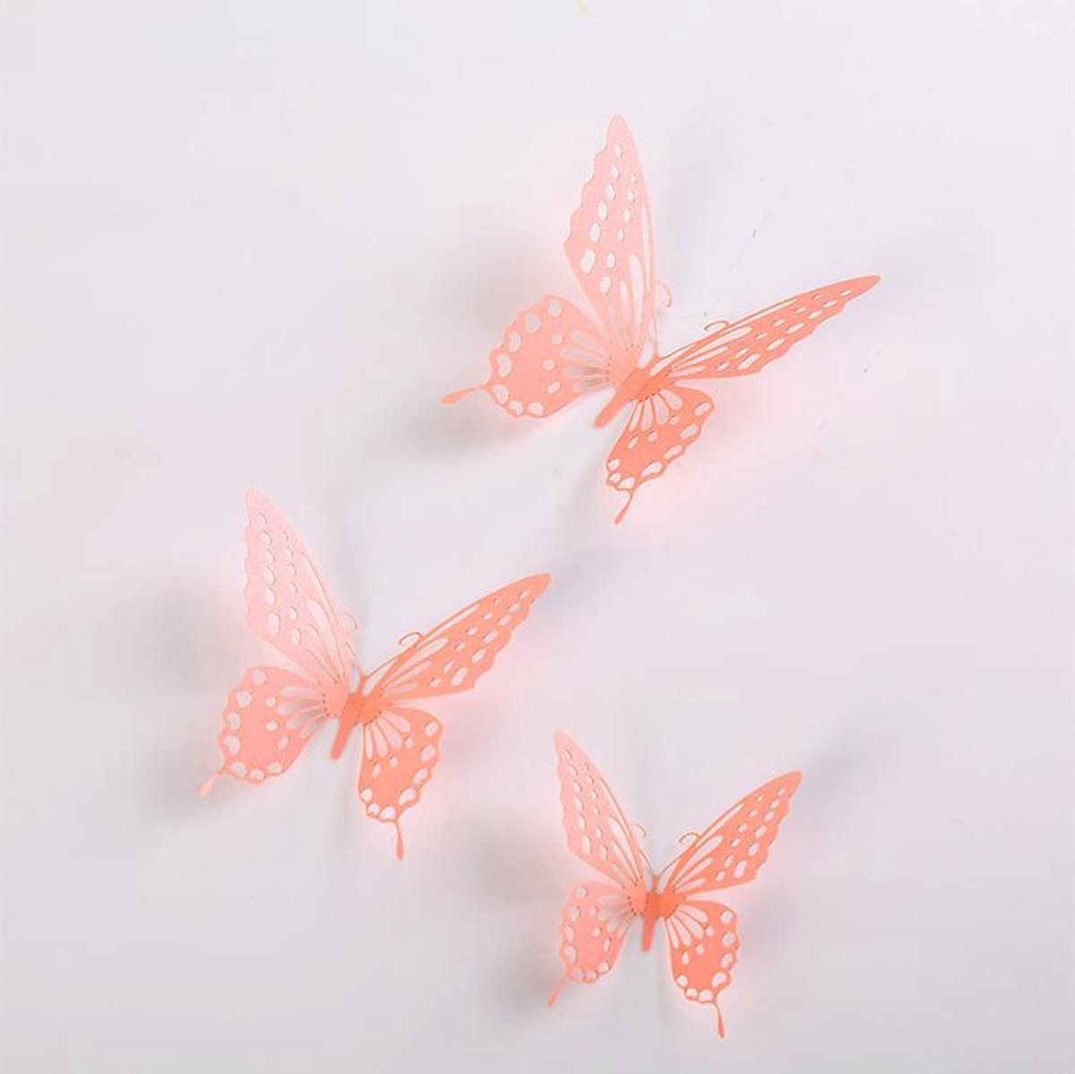 Cake topper decoratie vlinders - Muur decoratie met plakkers - 12 stuks - Roze - VL-04