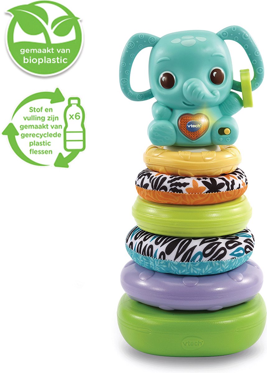 VTech 3 in 1 Stapel & Leer Olifant – Educatief Speelgoed – met Bewegingssensor en Geluidseffecten – Ontdek Vormen – 6 tot 36 maanden