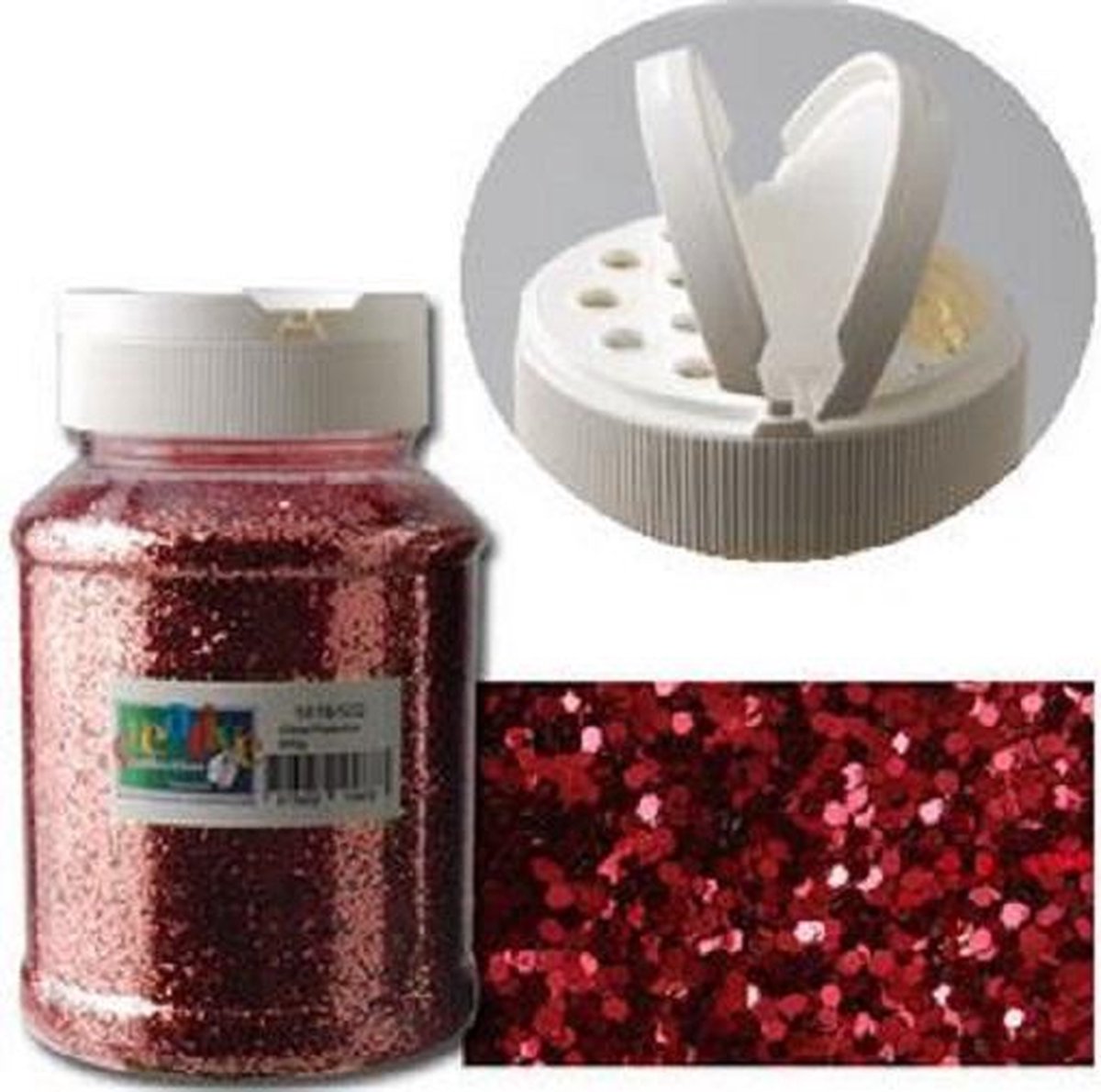 Glitter pot rood 1 mm 400 gram met strooideksel