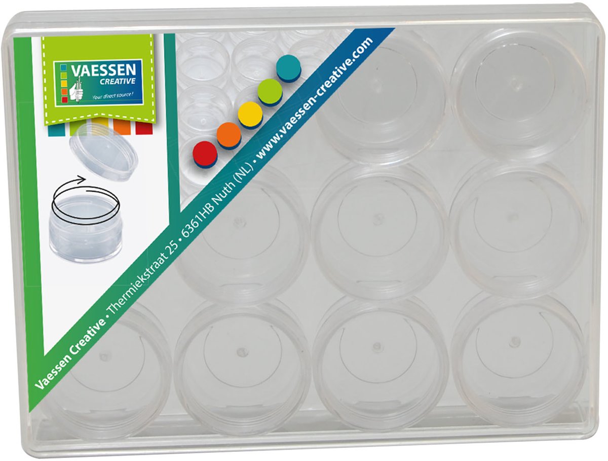 Opbergdoos met 12 Potjes voor Strass Steentjes, Kralen, Diamond Paining Diamantjes, Pixels en meer