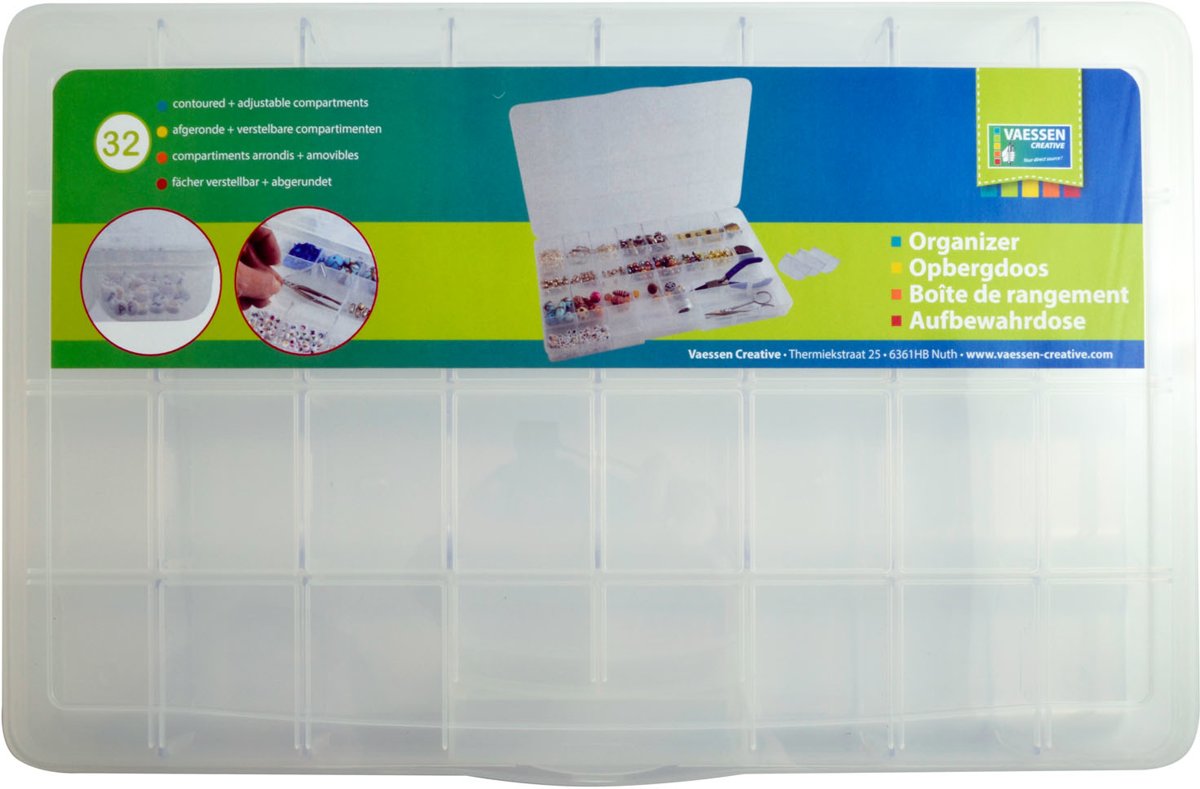 Vaessen Creative Diamond Painting Opbergdoos, Sorteerdoos met 32 Vakjes voor Kralen, Steentjes, Pixels en meer