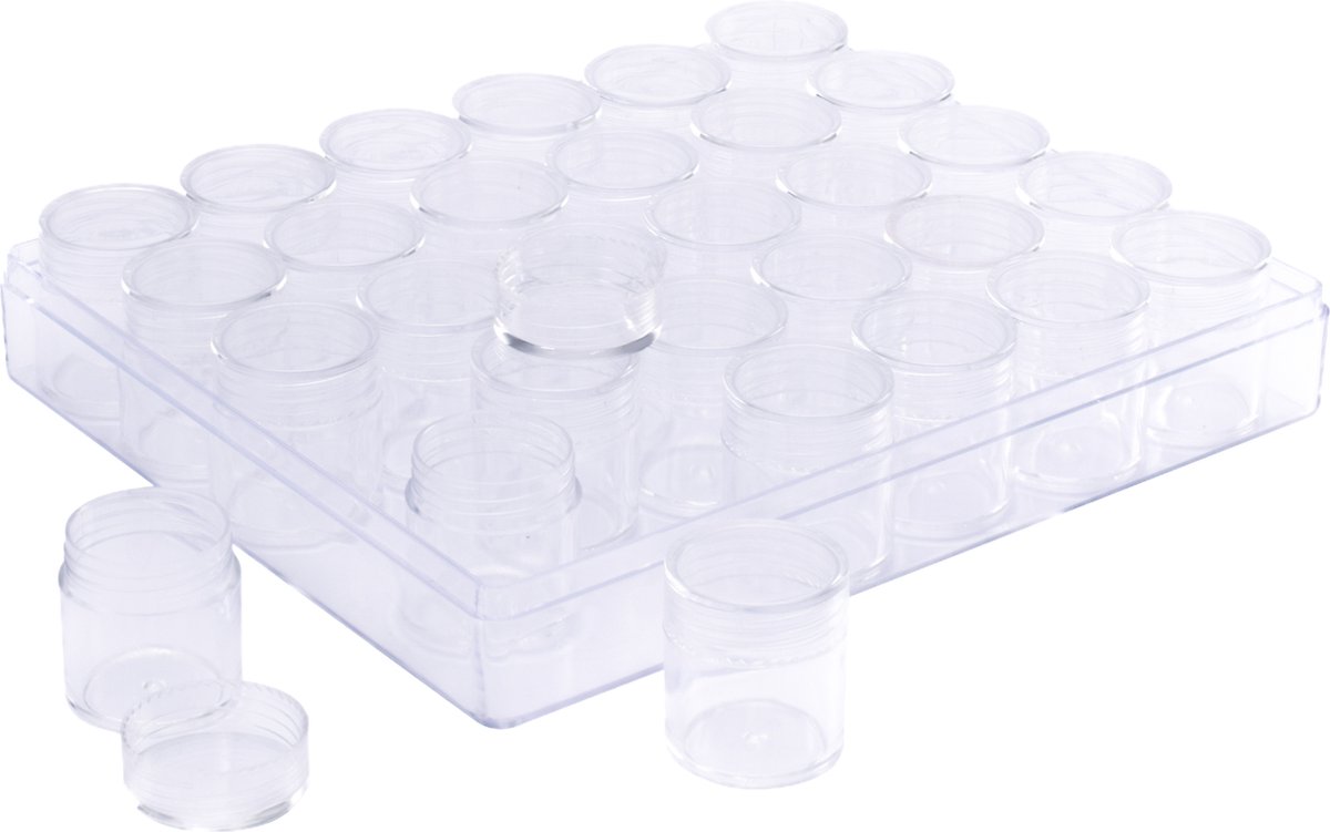   Opbergbox met Deksel – 16 x 13,5 x 3,5 cm – Incl. 30 Potjes