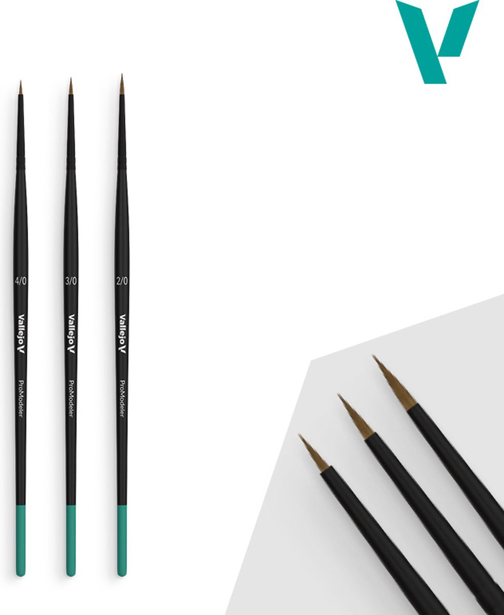 Vallejo Hobbypenseel - VALB01990 Definitie Penselen Set - Natuurlijk Haar - Maten 4/0 3/0 en 2/0 Penseel