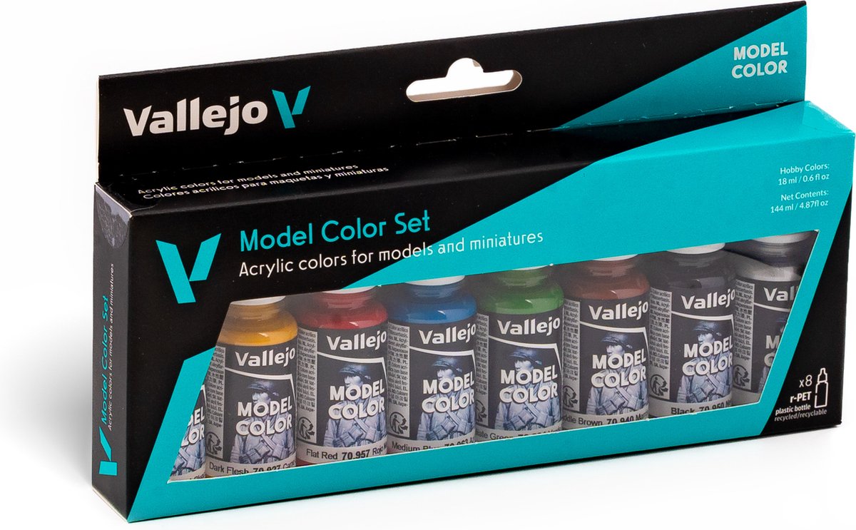 Vallejo Hobbyverf Acrylverf - 70260 Model Color - Wargame Basis Kleuren - Acryl Set 8x18ml Verf set
