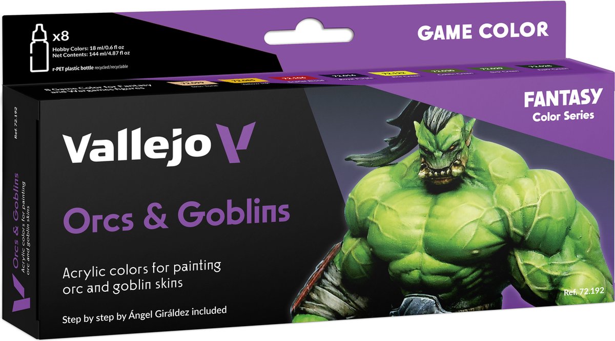 Vallejo Hobbyverf Acrylverf - 72192 Orcs - Goblins - Fantasy and Wargames - Game Color - Acryl Set - 8x Verf set - 8x 18 ml