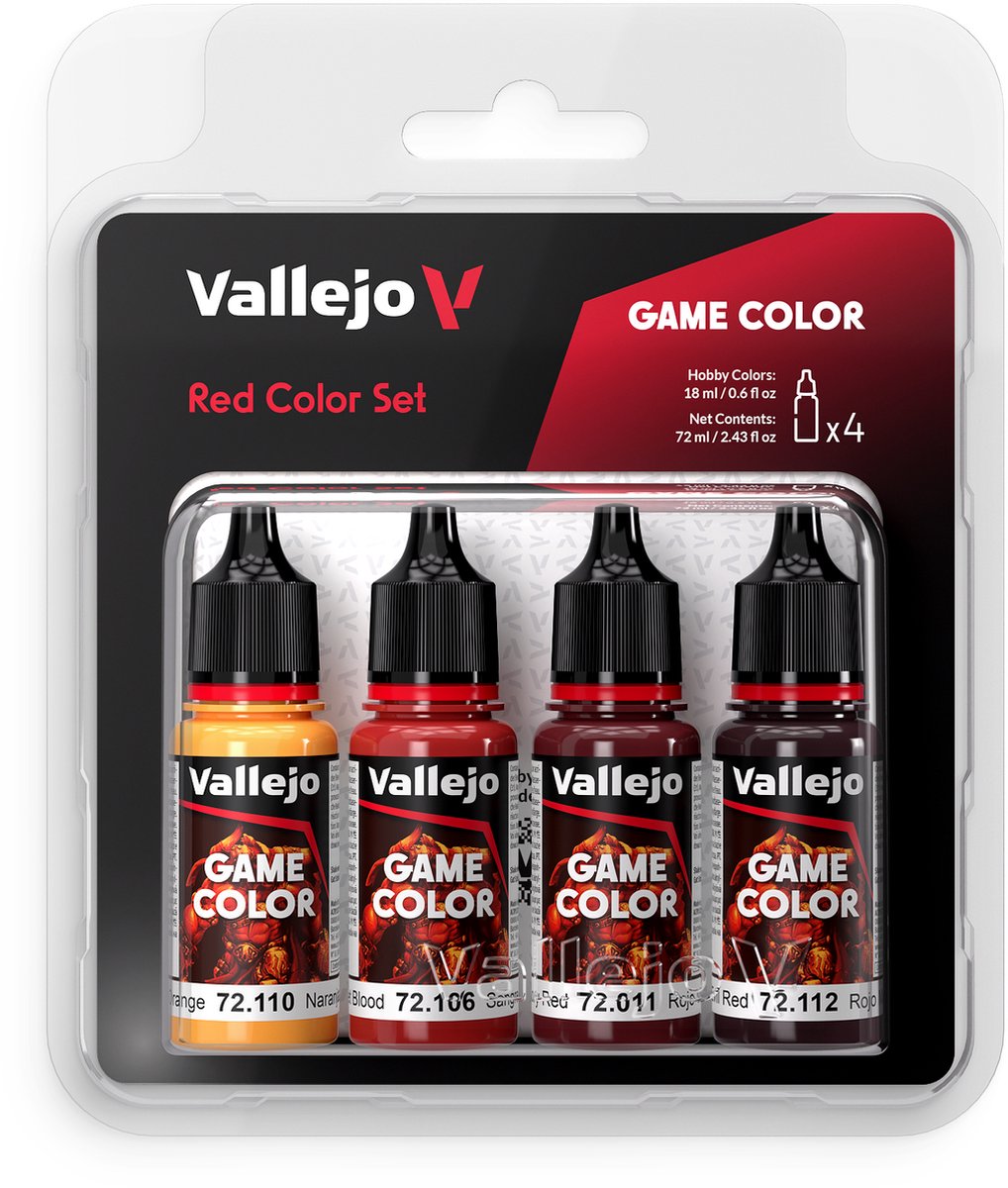 Vallejo Hobbyverf Acrylverf - 72377 Game Color - Red Color Set - Acryl Set Verf set - 4x 18 ml
