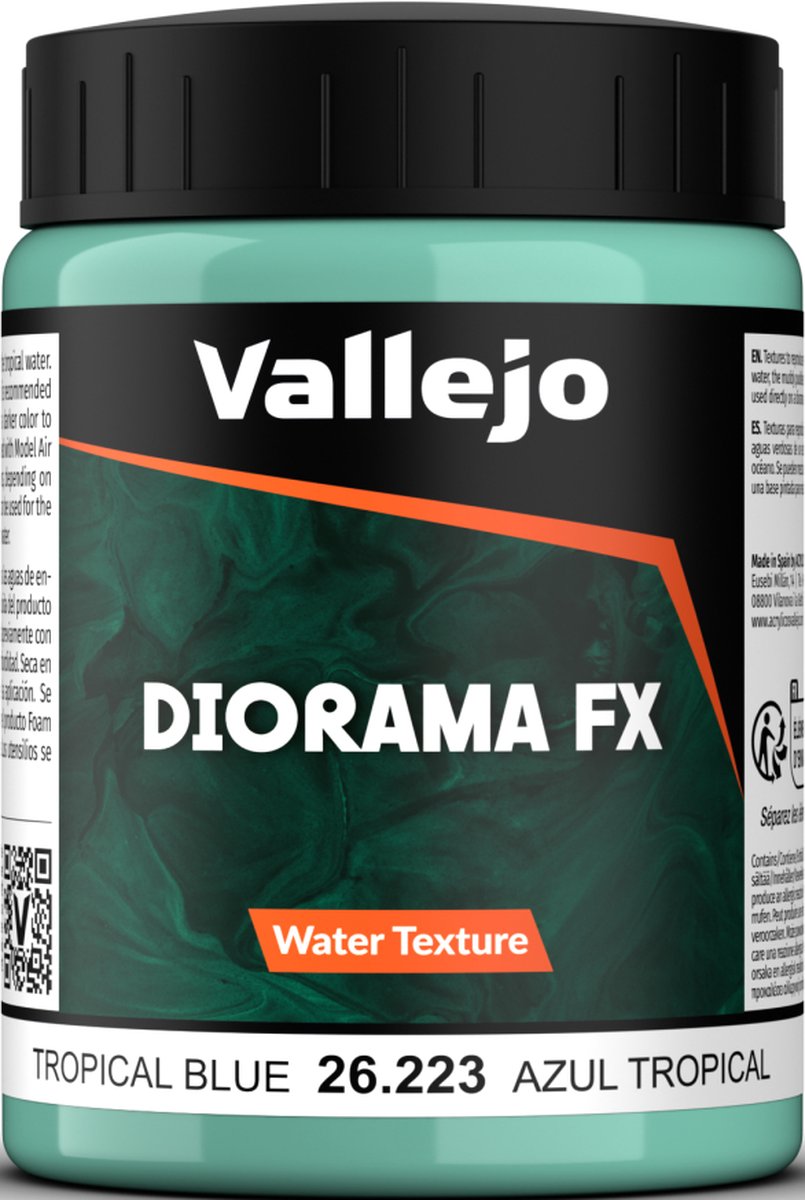 Vallejo Modelbouwdecoratie - 26223 Water Textures 223 - Tropisch Blauw - 200ml Effecten potje