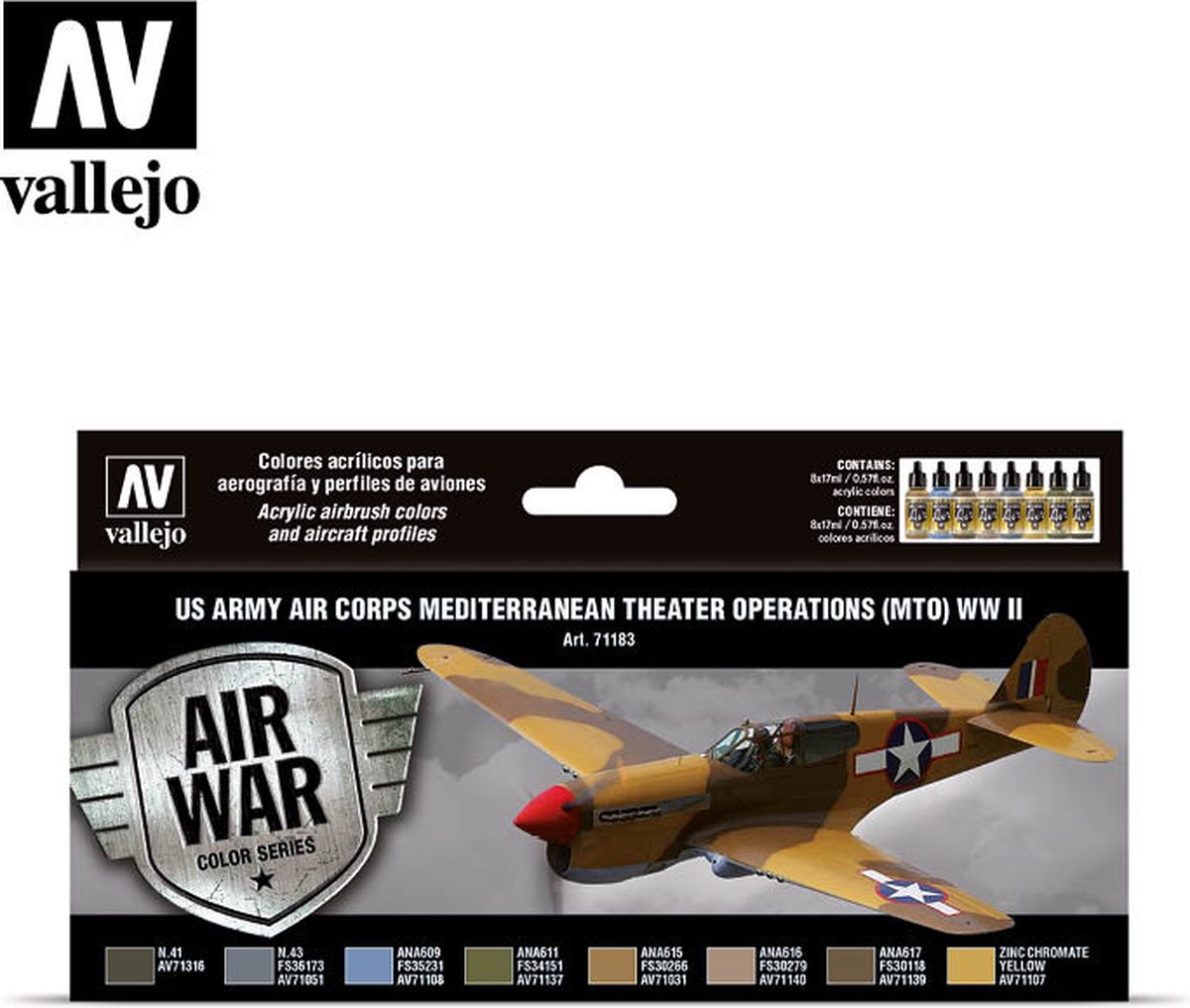 Vallejo val 71183 - Model Air - US Army Air Corps Mediterranean Theater Operations (MTO) WWII Set 8 x 17 ml