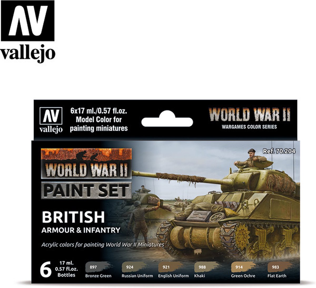 Vallejo val70204 - Model Color - WWII British Armour & Infantry Set 6 x 17 ml