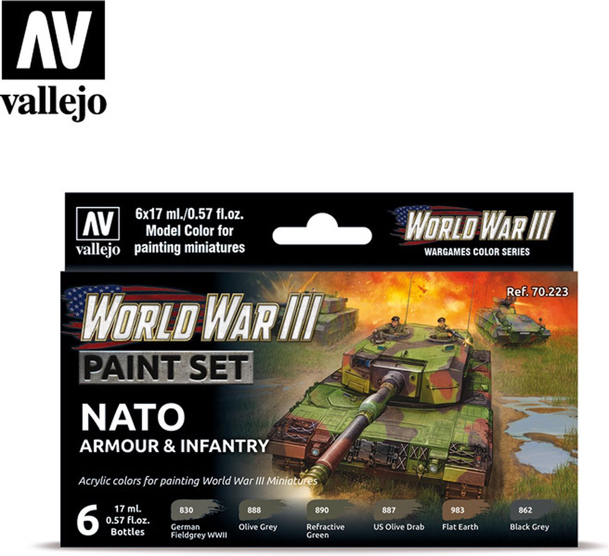 Vallejo val70223 - Model Color - WWIII Nato Armour & Infantry Set 6 x 17 ml