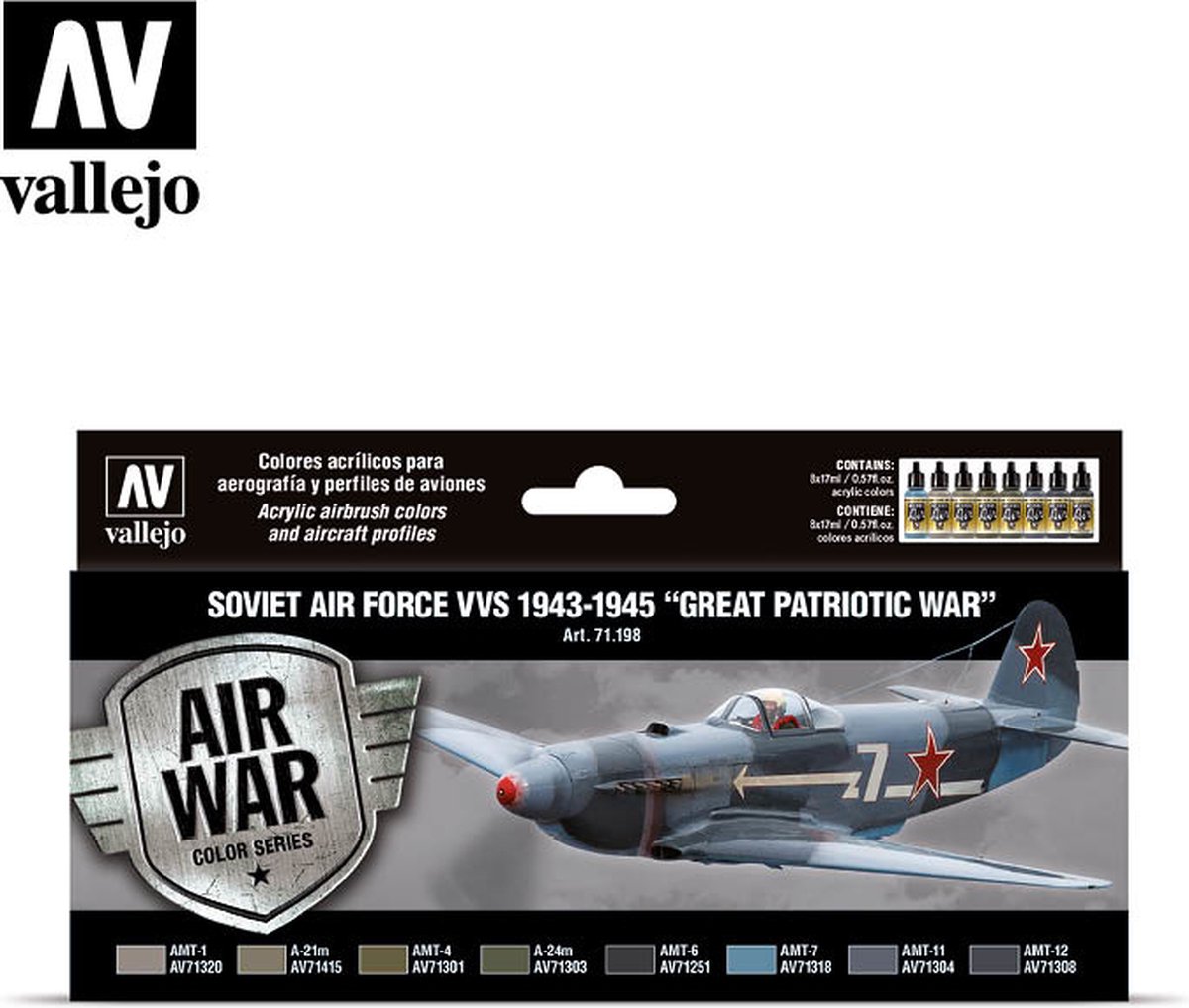 Vallejo val71198 - Model Air - Soviet Air Force VVS 1943 to 1945 Great Patriotic War Set 8 * 17 ml