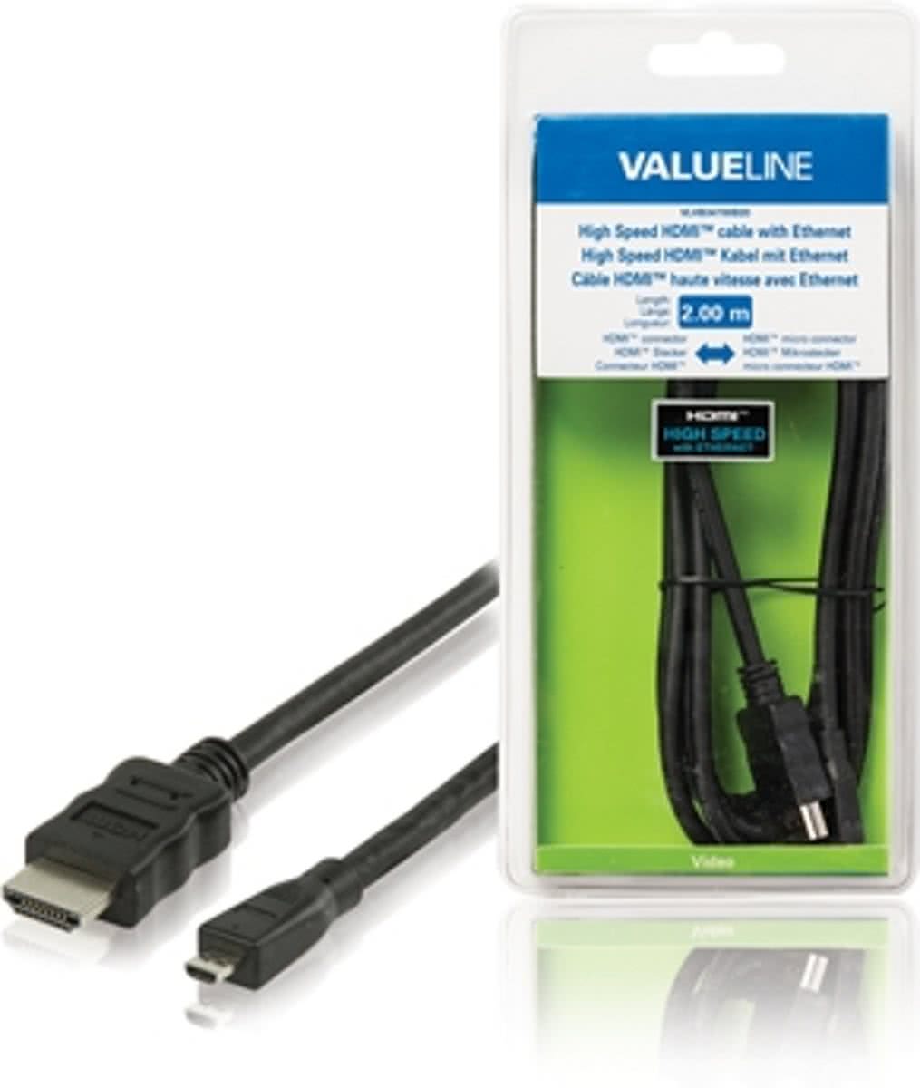 Valueline HDMI kabels High Speed HDMI-kabel met ethernet HDMI-connector - HDMI micro-connector 2,00 m zwart