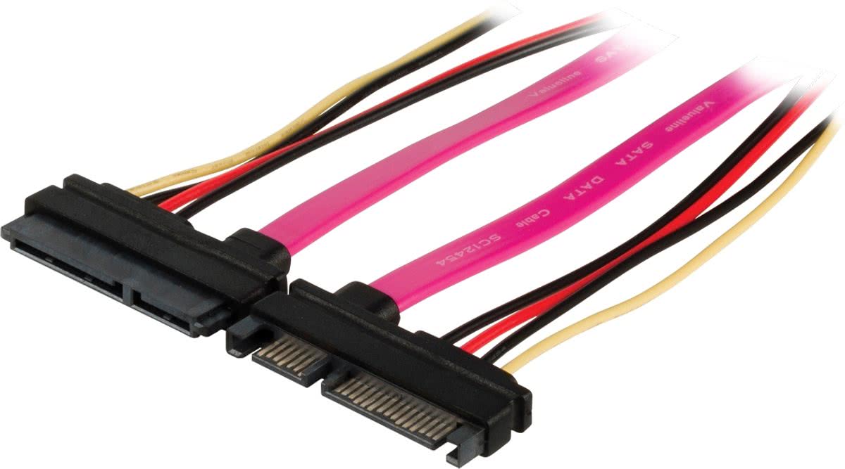 Valueline VLCP73125V05 0.5m SATA 22-pin SATA Zwart, Roze SATA-kabel