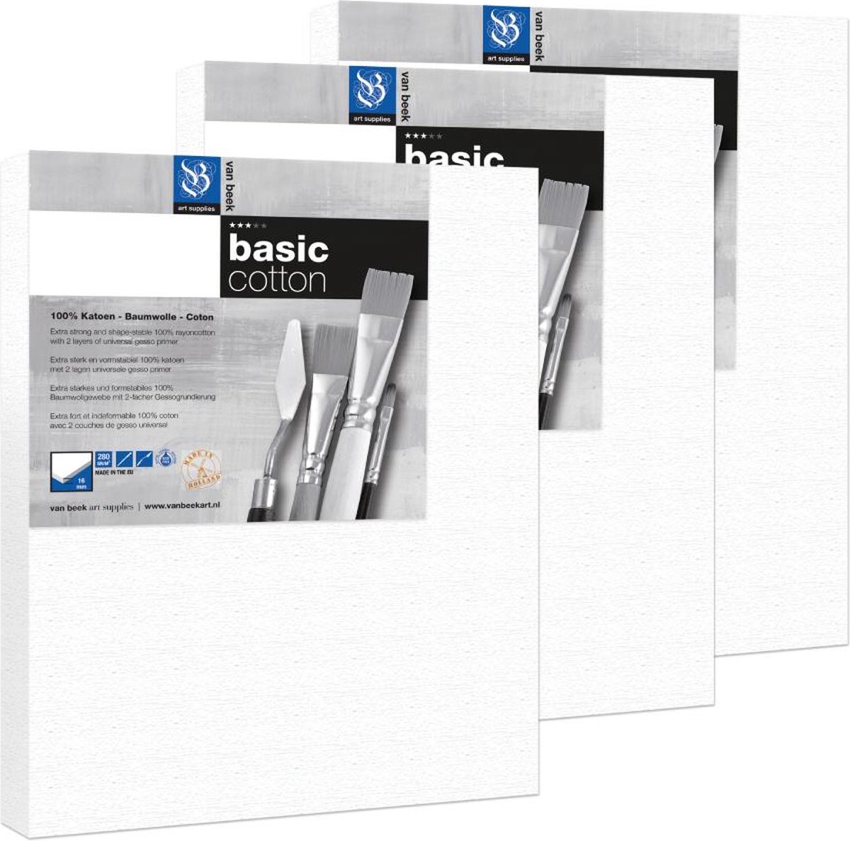 Van Beek Basic Cotton Schildersdoek 30X40Cm Set 3 Stuks