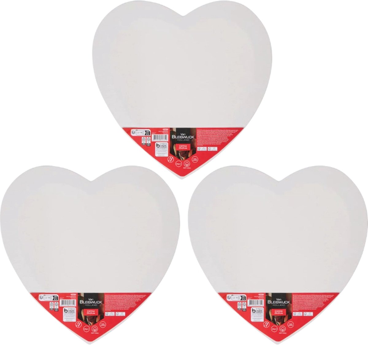 Van Bleiswijck - schildersdoeks - 3 stuks - 29 x 29 cm - Hartvormig