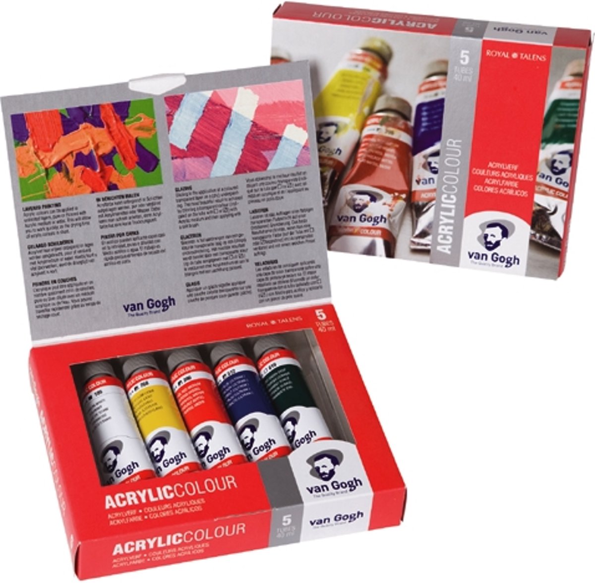 Acrylverf set 5 kleuren 40 ml tubes