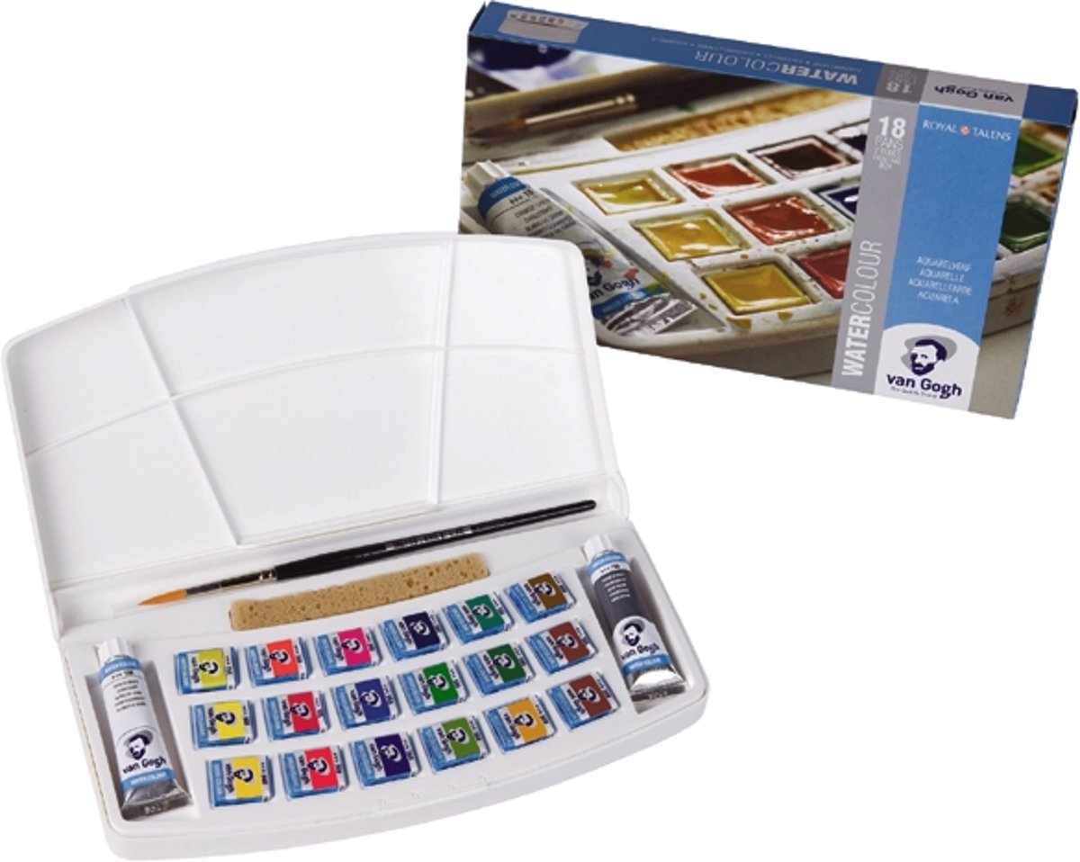 Aquarelverf set 18 kleuren napjes incl. accessoires