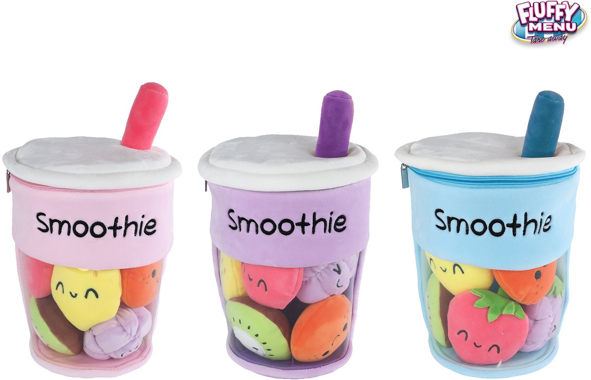 Fluffy Menu Knuffel Pluche - Smoothie Beker met Fruit, 26cm