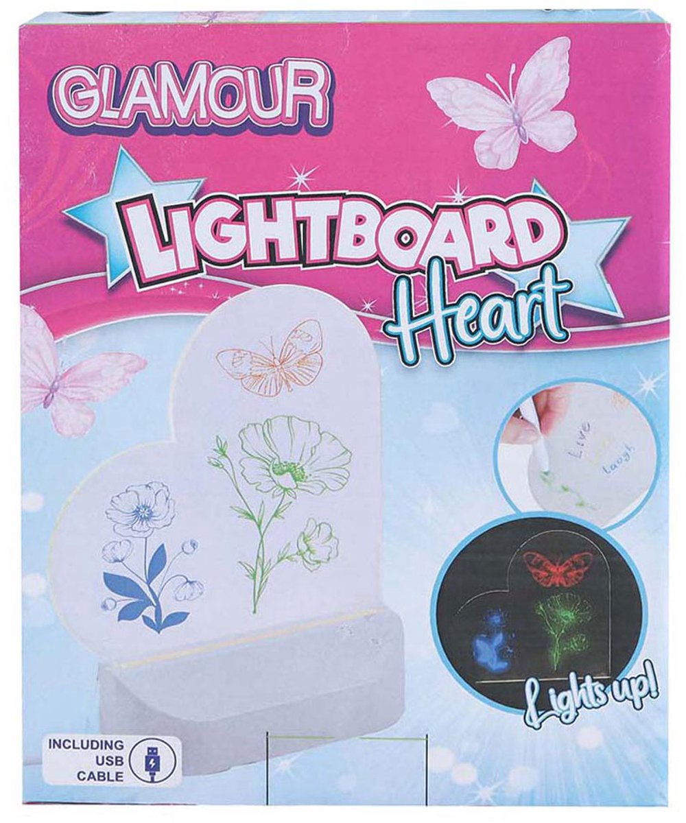 Glamour Lichtbord Hart met USB-aansluiting en 7 Stiften, 16cm