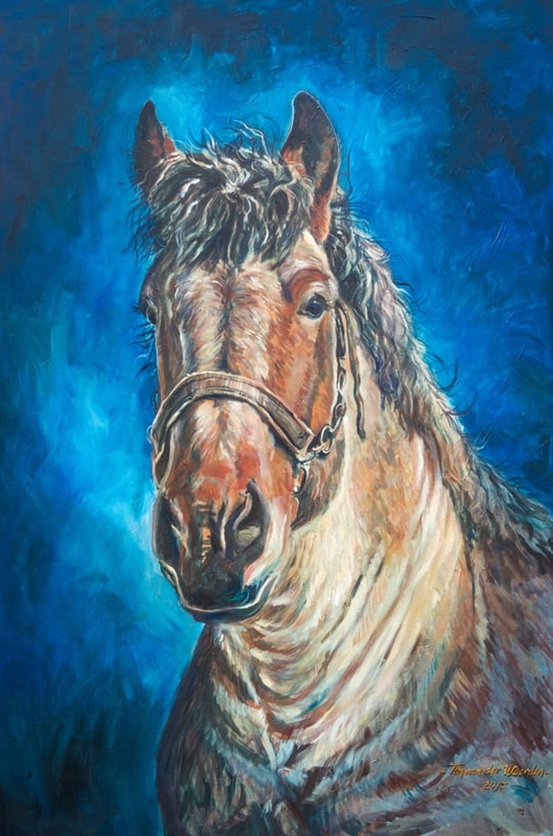 Trekpaarden schilderij TW32 - Canvas - Ton van der Weerden - 70 x 100 cm