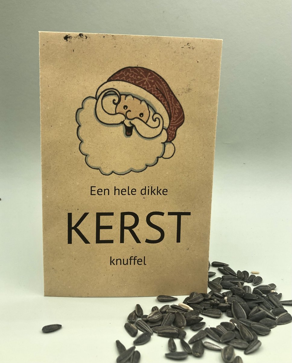 10 zakjes/Een hele dikke kerstknuffel,zonnebloemzaden,kerstkadootje,brievenbuskadootje kerst,greengift, duurzaam, eco,groeikadootje,
