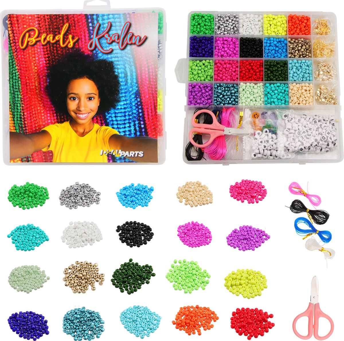 Vardaan Kralen Set - DIY Sieraden Set - 2mm Glaszaad Kralen - 20 Kleuren - Inclusief Elastisch Draad - Schaar - Gouden Sluiting - Knutselen