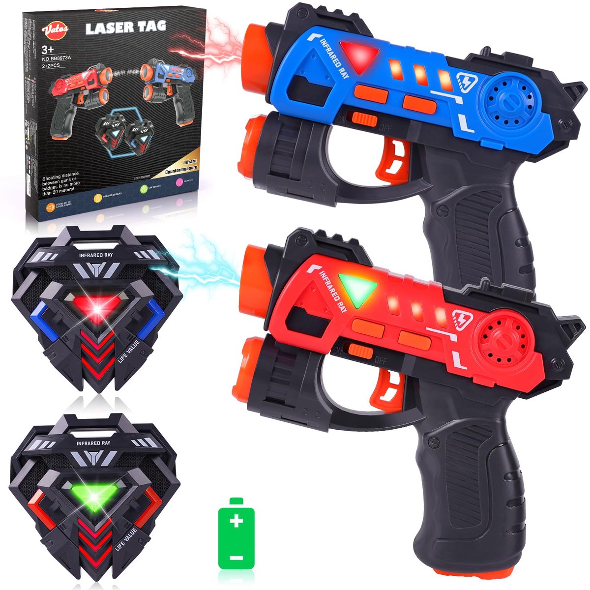 VATOS Laser Tag Set Speelgoed Pistool - 2 Pack Infrarood Technologie - 4 Schietmodi - Binnen & Buiten Speelgoed Geweer - Veilig Laserspel voor Kinderen 4-7 Jaar