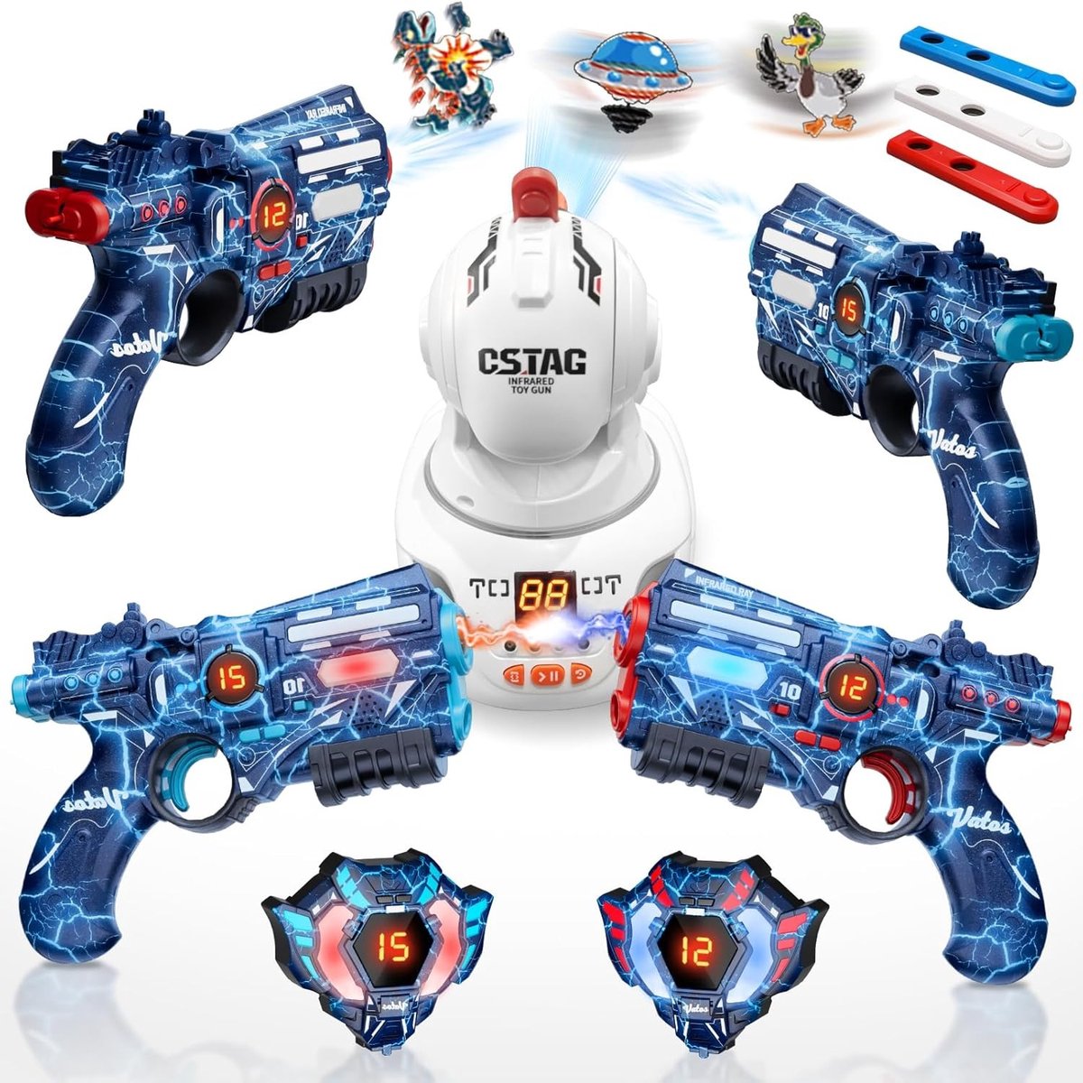 VATOS Oplaadbare Laser Tag Set - Met Projector LED - 2 Spelers Laserguns - 4 Wapenmodi - Gezinsvriendelijk Buiten Speelgoed Lasergame Set voor Kinderen 6+