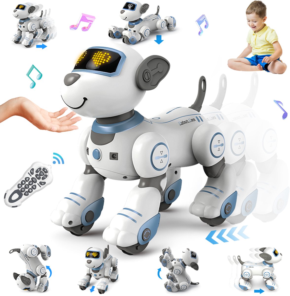 VATOS Robot Honden speelgoed – Blauw RC Robot Honden voor Kinderen - Interactieve Touch Robot Hand - Follow 17 Functies Robothond - Lopend Intelligent Dansend Robot Hond 3-12+