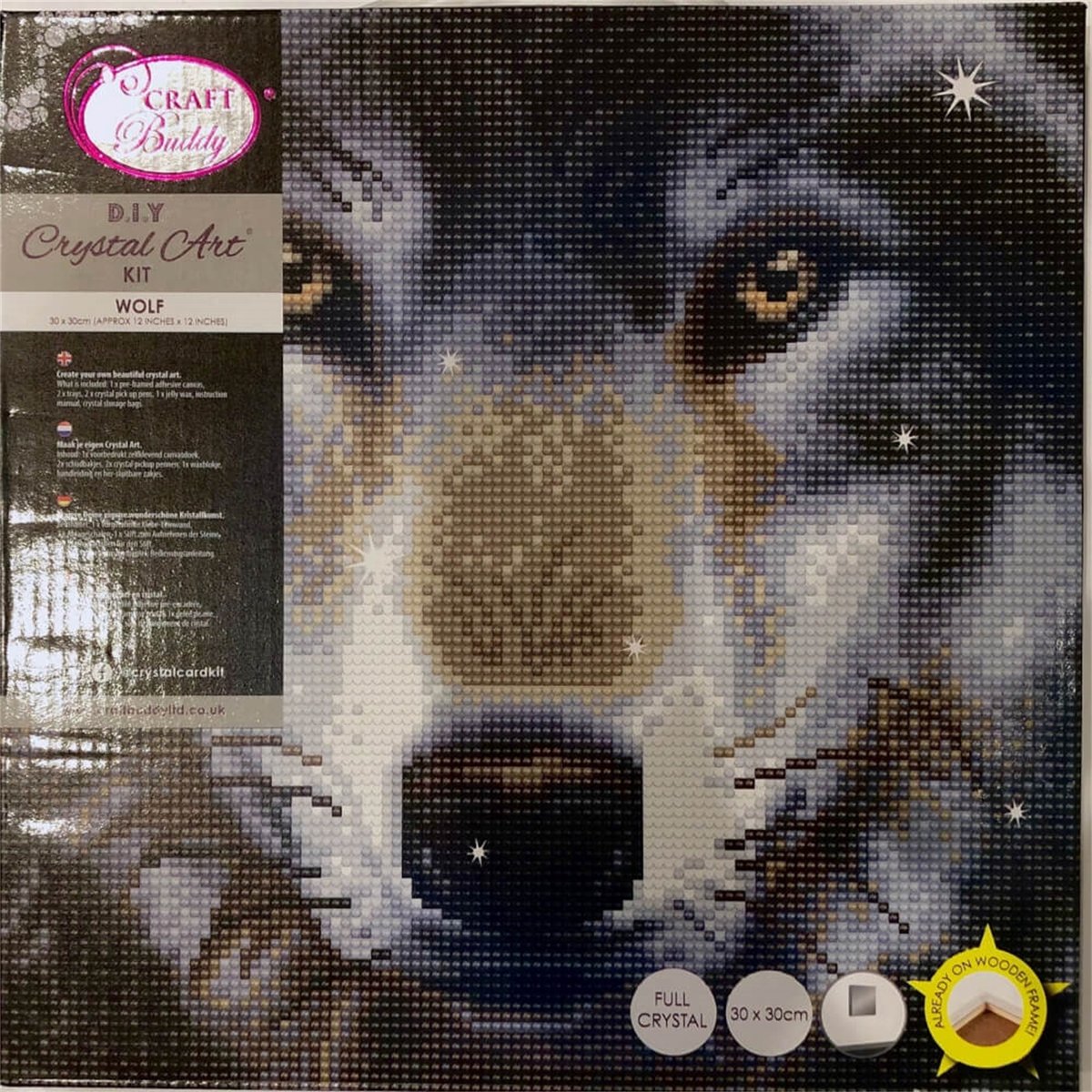 Vedes kristal schilderij wolf 30x30 cm diamond painting canvas.